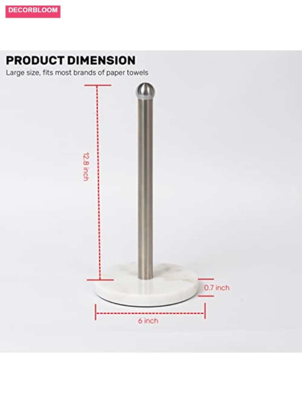 Sturdy Marble Base Paper Towel Holder, Freestanding Countertop, One-Handed - Picture 2 of 6